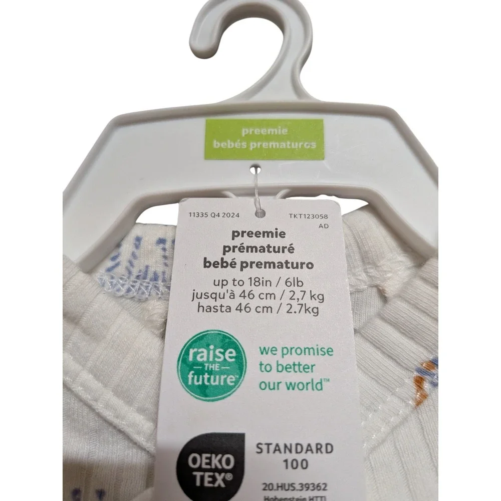 Cloud Island Preemie Zebra Ribbed Kimono Top and Footed Pants Set Cream Blue